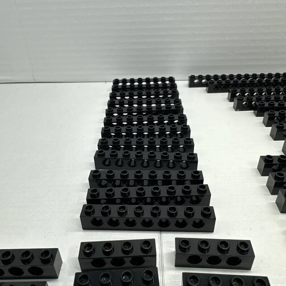 Lego Technic Bricks W/Holes -Black 1x4, 1x6, 1x8, 1x10, 1x12, 1x14 & 1x16 Lot 47
